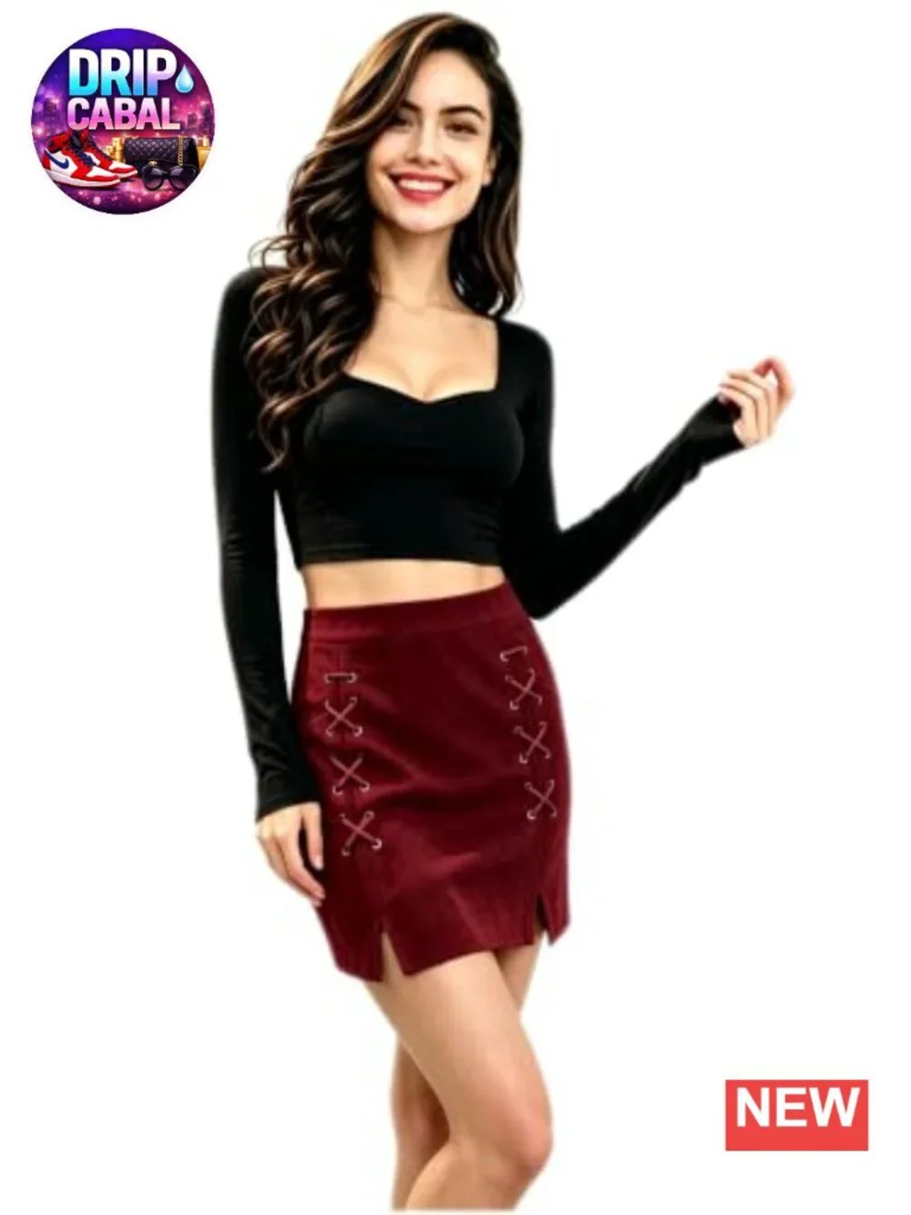 High Waist Faux Suede Lace Up Side Slit Bodycon Mini Skirt